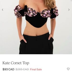 For love and lemons cute bustier/crop top black velvet and satin floral new&tags